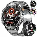 LIGE Smartwatch Herren Militär, 1000mAh Akku/1.85' HD Großes Display Sportuhr mit Taschenlampe/100+ Sportmodi, IP68 Wasserdicht Fitnessuhr mit Herzfrequenz, Schlafmonitor für Android Schwarz