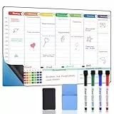 POPRUN Whiteboard Wochenplaner Abwischbar Selbstklebend für die Kühlschrank, Wand, Glas und Holz(jede glatte Oberfläche) Familienplaner, Planungstafel, Haushaltsplan, Essensplaner, 42×28cm auf Deutsch