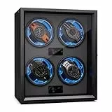 Klarstein Uhrenbeweger für Automatikuhren, Automatik-Uhrenbeweger für 4 Uhren mit Acryl-Tür, Automatischer Blaue LEDs, Watch Winder mit 4 TPD Einstellungen