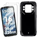 HuiYouMY Handyhülle Kompatibel mit Blackview Rock 1 Hülle Schwarz mit 2 Stück Panzeglas Schutzfolie, Weich Black Schutzhülle Starker Schutz Silikon Case TPU Cover (6.56')