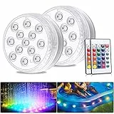ALED LIGHT Unterwasser RGB Lichter, 2 Stück Wasserdichte LED Leuchten Multi Farbwechsel Teichbeleuchtung Mit Fernbedienung, 4 Saugnäpfe, Für Vase Base Pool Fisch Tank Dekoration