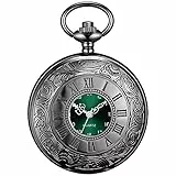 BOSHIYA Vintage Herren Taschenuhr mit Kette Einzigartiges Grün Römischen Ziffern Zifferblatt Analog Quarz Taschenuhr für Herren Schwarz