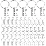 LEEQ 50 Stück Schlüsselanhänger Ringe Spaltschlüsselringe mit Gliederkette, 50 Stück offene Binderinge und 50 Stück Schrauböse Pins zum Basteln, 25 mm Durchmesser