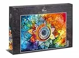 Ulmer Puzzleschmiede - 1000 Teile Puzzle Regenbogen-Mandala - Farbenreiches Mandala-Motiv - vergleichsweise einfaches Mandala-Puzzle durch hohe Formen- und Farb-Vielfalt - Qualität Made in Germany