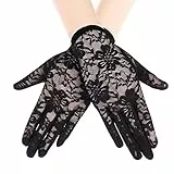 Andiker Kurz Spitzenhandschuhe Damen Schwarz, Vintage-Opernhandschuhe, zartgestrickte Etikette Bride-Handschuhe für Hochzeit, Teeparty, Abendparty, Kostümzubehör (Schwarz)