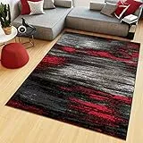 TAPISO Maya Teppich Kurzflor Modern Verwischt Meliert Streifen Design Schwarz Grau Rot Weiß Wohnzimmer Schlafzimmer ÖKOTEX 120 x 170 cm