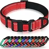 Taglory Hundehalsband, Weich Gepolstertes Neopren Nylon Hunde Halsband für Mittlere Hunde, Verstellbare und Reflektierend für das Training, Rot