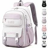 KESUDE Schulrucksack Mädchen Teenager, Groß Schul Rucksack Multi-Tasche Wasserdicht Schulranzen Rucksack Daypacks Backpack School bag Schultasche für Mädchen Damen, Weiß Lila