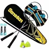 Senston Graphit Badminton Set Leichtgewicht Profi Badmintonschläger mit 2 Federbälle und 2 Griffband für Training, Sport und Unterhaltung