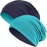 Hatstar 2in1 Wende-Beanie, Reversible Slouch Beanie für Damen & Herren, Petrol/Navy, Jersey Mütze aus Baumwoll-Mix, One Size, atmungsaktiv & bequem, Übergangsmütze, 30°C waschbar