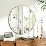 Koonmi 70cm Runder Spiegel Silber Wandspiegel mit Gebürstetem Metallrahmen für Bad, Waschtisch, Wohnzimmer, Schlafzimmer, Eingang Wanddekoration