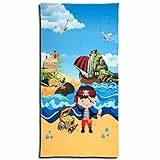ESPiCO Strandlaken Pirat Badetuch Beach Strand Meer Strandtuch Schiff Möwe Schatz Gold Sand 75 cm x 150 cm