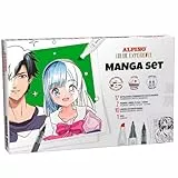 Alpino Manga-Starter-Set | Lieferumfang: 12 x Sketch Marker Doppelspitze Color Experience, 2 x pigmentierte Fineliner, 0,5 und 0,8 mm, 10 x Manga und eine Schritt-für-Schritt-Anleitung zum Malen.