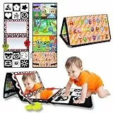 RunHero Baby Spiegel Spielzeug mit Knisterbuch Montessori Schwarz Weiß Kontrast Stoffbuch Kontrastkarten Kinderspiegel Lernspielzeug für Neugeborenes