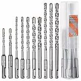 HPMAISON SDS Plus Bohrer Set, 10tlg. SDS Plus Hammerbohrer Betonbohrer mit 4 Schneiden, Steinbohrer 5mm/6mm x 110mm, 5/6/8/10/12mm x 160mm, 8/10/12mm x 210mm Kompatibel mit Alle Marken Bohrhammer