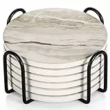 LIFVER Marmor Glas Untersetzer-Set 6er, Absorbierend Mit Korkboden Und Halter, Für Getränke in Bars, Cafés, Haus, Party, Büro, Geschenke Für Mama Papa