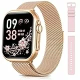 Sanorum Smartwatch Damen mit 1000mAh Akku, 1,85’’ AMOLED Fitnessuhr Damen mit Telefonfunktion/5ATM Wasserdicht/120+ Sportmodi/Herzfrequenz/SpO2/Blutdruck, Smartwatch für Android iOS, Roségold
