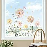 Tanlaby Fensterbilder Pusteblume Gelb Fensteraufkleber Pflanzen Schmetterling Fenstersticker Blumen Frühling Sommer Fenster Aufkleber Wohnzimmer Schlafzimmer Bad Küche Glastüren Fenster Deko