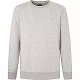 Hackett London Herren Doppelstrick-Sweatshirt mit Rundhalsausschnitt, Grau (Hellgrau meliert), XXL