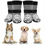 Apoway 4 Stück rutschfeste Hundesocken Anti Rutsch, Pfotenschutz Hund wasserdicht mit verstellbaren Riemen und zweiseitiges Silikon, Antirutschsocken Hund für Kratzern/Hitze/Kälte/Leckschutz, XL