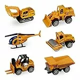 Relaxdays Baustellenfahrzeuge Kinder, 6er Set, Spielzeugautos, Mini Baustelle, ab 3 Jahre, Metallautos, orange-schwarz, 8,5 x3,5 x 5 cm