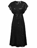 JASAMBAC Paillettenkleid für Damen, Rundhalsausschnitt, Kurze Ärmel, Schlitz, elastische Taille, Cocktail Party Kleid