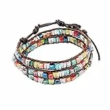 Emibele Lederarmband, Dazzling Handgemacht Wrap Armband aus Shimmering Kristallglas Weben, Schmuck Handgelenk Accessory für Damen Frauen & Mädchen – Bunt