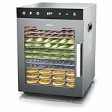 Arendo - Dörrautomat Edelstahl mit 12 Edelstahlgitter - 800 W - 30°- 90°C - 12 Edelstahl Einlegetabletts mit insgesamt 10.000 cm² - Dörrgerät Dehydrator Obsttrockner Dörrapparat - Obst Fleisch Pilze