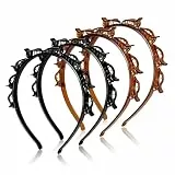 Hanyousheng 4 Stück Haarreif mit Klammern Haarband mit Clips Damen Haarreifen Schwarz Braun flexibles PC Material Kopfband mit Clips für Frisuren