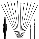 Huntingdoor 12er Pack 30 Zoll Pfeile Jagdpfeile mit Vanes und drehbare Nocken Pfeile für bogenschießen für Recurvebogen Compoundbogen Langbogen Zielübungen im Freien (Schwarz)