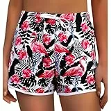 Marvmys Damen Badeshorts Kurze Sommer Strandshorts mit Gürtel und Taschen Fein Bedruckte Boardshorts Wassersport Shorts Schnelltrocknende Badeshorts Jogginghose Hot Pants S-XXL Rot-A M