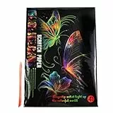 Pracht Creatives Hobby - Kratzbild Schmetterling mit Kratzstift, 4 Stück, Leuchtet im Dunkeln, Größe ca. 28,5 x 21 cm, Kratzbilder für Kinder und Erwachsene