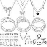 CHarmeFleur 47 Stücke Goldschmiedeset Mit 3 Halsketten, 11 Armbändern, 20 Stecker Ohrringen, 7 Ringen Für Frauen Als
