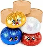 Dumpling Squishy Glitter Mystery, 4 Stück Squishies Dumplings Buns Mystery Box, Stressbälle Antistressball Fidget Cube Antistressbälle Stressball Mitgebsel Kindergeburtstag Geschenke.