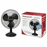 Honeywell Comfort Control Oszillierender Tischventilator (3 Geschwindigkeitseinstellungen, Oszillation 90°, 30 cm Klinge, 30° Neigung, robuster Fuß) HTF1220