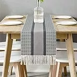 Bateruni Dunkelgrauer Tischläufer, geometrische Streifen, hitzebeständig, rutschfeste Tischdecke für Esszimmer, Party, Bankett, Polyester, 180 x 35 cm