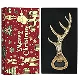 LKKCHER Weihnachtsverpackter Hirsch Bierflaschenöffner, Weihnachtsgeschenke für Männer Papa Ehemann Hirsch Jagd Geschenke für Jäger Bronze mit Weihnachtsverpackung und Weihnachtskarte