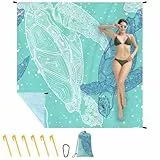Ainiv Picknickdecke 210 x 200 cm, Tragbar Stranddecke mit Befestigung Ecken und Praktischem Karabiner Ultraleicht Ultradünne Stranddecke, Outdoor Decke für Strand, Picknick, Camping und Wandern