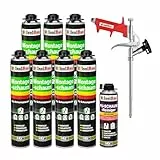 Isolbau Bauschaum-Set - Inkl. 7 x 1K Montageschaum B2 Pistolenschaum mit hervorragender Schall und Wärmedämmung (je 750 ml), 1 x PU-Schaum-Reiniger (500 ml) & 1 x Schaumpistole, Verfüllen