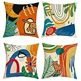 Joymaison Kissenbezüge 45x45 cm 4er Set Geometrische Muster Boho Blumen Dekorative Kissenbezug Abstrakte Moderne Blumen Deko Kissenhülle für Sofa Couch Schlafzimmer Wohnzimmer