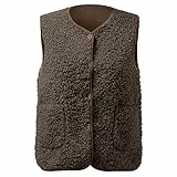 Generic Damen Teddy Fleece Weste Ärmellos Winterweste Braun M Einfarbig Polyester Fleece Warm