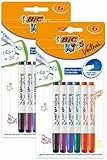 BIC Kids Mini Velleda Whiteboard Marker Feine Kugelschreiber, in 6 Farben, 2x 6er Pack