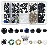 TOAOB 72 Stück 6mm bis 12mm Puppenaugen Sicherheitsaugen Kunststoff Basteln Augen Schwarz Bunte Knopfaugen Nase Glitter Spielzeug Augen Mit Wimpern für Häkeltiere Puppe Plüschtier Teddyaugen