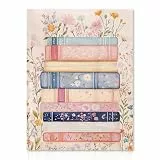 Dazzlewall Vintage Rosa Leinwand Wandkunst, Retro Blumen Buch Stapel Kunstwerk Druck Mädchen Zimmer Schlafsaal Wanddekoration für Schlafzimmer Wohnzimmer, 12x16 zoll Ungerahmt