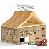 Blumtal - Set mit 10 Kleiderbügel aus Naturholz – Rutschfester Holzbügel – für Erwachsene mit 360° drehbarem Haken aus Chrom – mit 2 Kerben – mit Rutschfester Aufhängestange, Natur