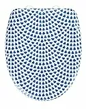 WENKO WC-Sitz Sevilla, Premium-Duroplast Design-Toilettensitz mit Easy-Close Absenkautomatik & Fix-Clip Hygiene-Befestigung aus rostfreiem Edelstahl, antibakteriell & kratzfest, 38 x 45 cm, Blau/Weiß