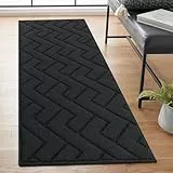 Biscpro Teppich Läufer,50x120cm Waschbarer rutschfest Schmutzfangmatte Teppich läufer für Eingangsbereich Wohnzimmer,Flur,Büro,Schlafzimmer,Küchen-Dunkelgrau