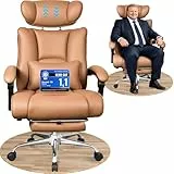 BASETBL Bürostuhl 200kg, Ergonomischer Chefsessel mit Belastbarkeit, 60cm breite Sitzfläche, 9cm verstellbare breite Kopfstütze, multifunktionale Fußstütze, EN12520 Zertifiziert, Bürosessel，Braun