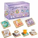 Finsink Mosaik Bastelset Kinder,4 Stück Mosaiksteine Zum Basteln und Holz Untersetzer, Mosaik Bastelset DIY Kit,Wärmeisolierender Untersetzer,für Kinder ab 4 Jahren,Mädchengeburtstag