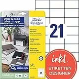 AVERY Zweckform 3652-10 Adressaufkleber (210 Klebeetiketten, 70x42,3 mm auf A4, bedruckbare Absenderetiketten, selbstklebende Adressetiketten mit ultragrip, ideal fürs HomeOffice) 10 Blatt, weiß